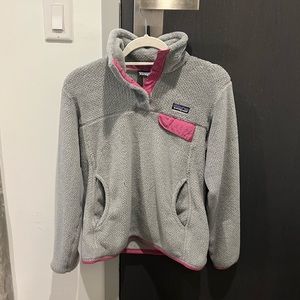 Patagonia Re-Tool Snap-T Fleece Pullover - Grey with Pink Accent